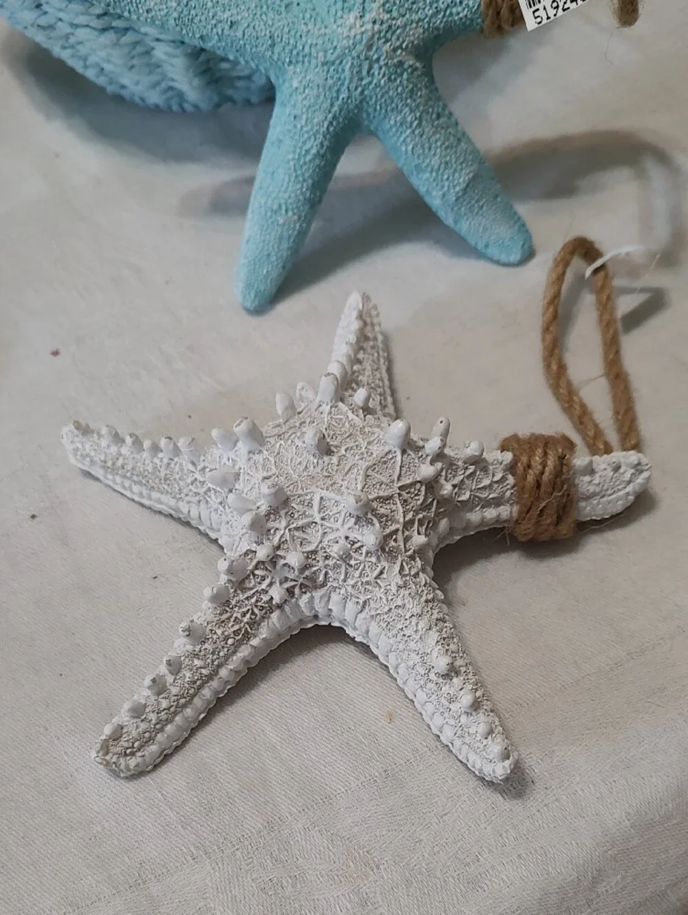 Coastal Woven Basket with Handle - Light Blue And Two Starfish